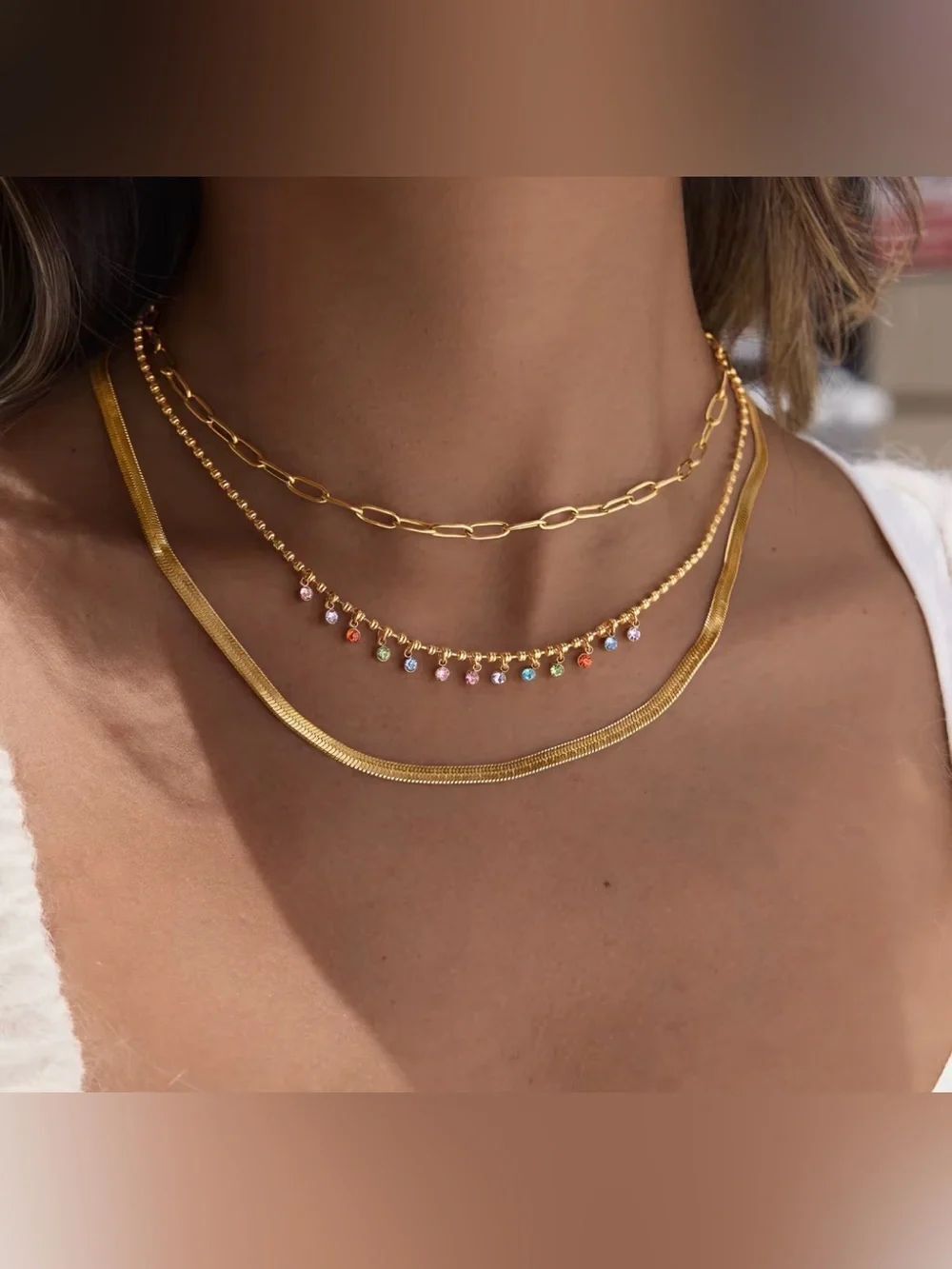 Multicolor Dangle Crystal Necklace D215 - Picture 4 of 8